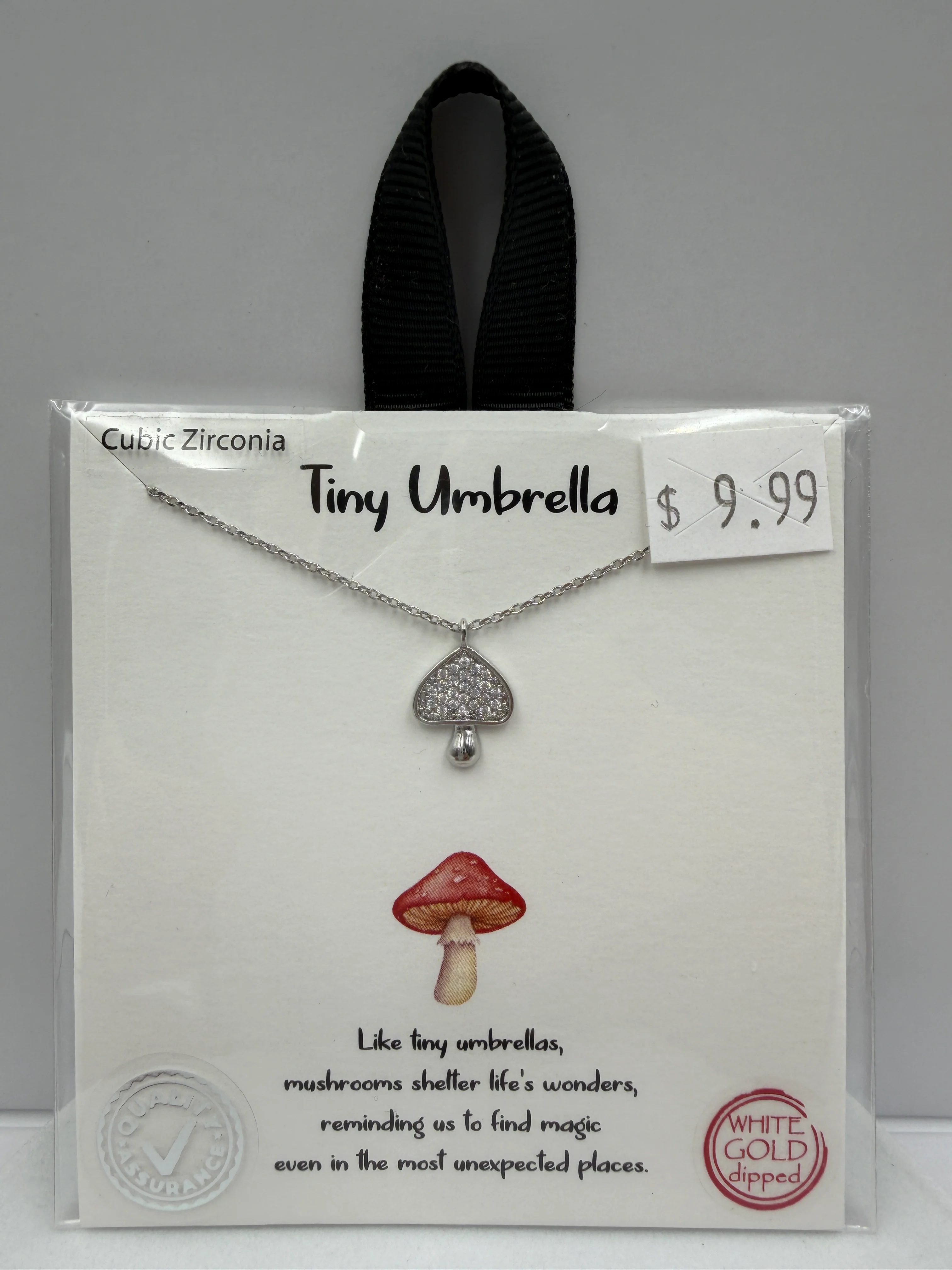 "Tiny Umbrella" Mushroom White Gold Dipped Necklace