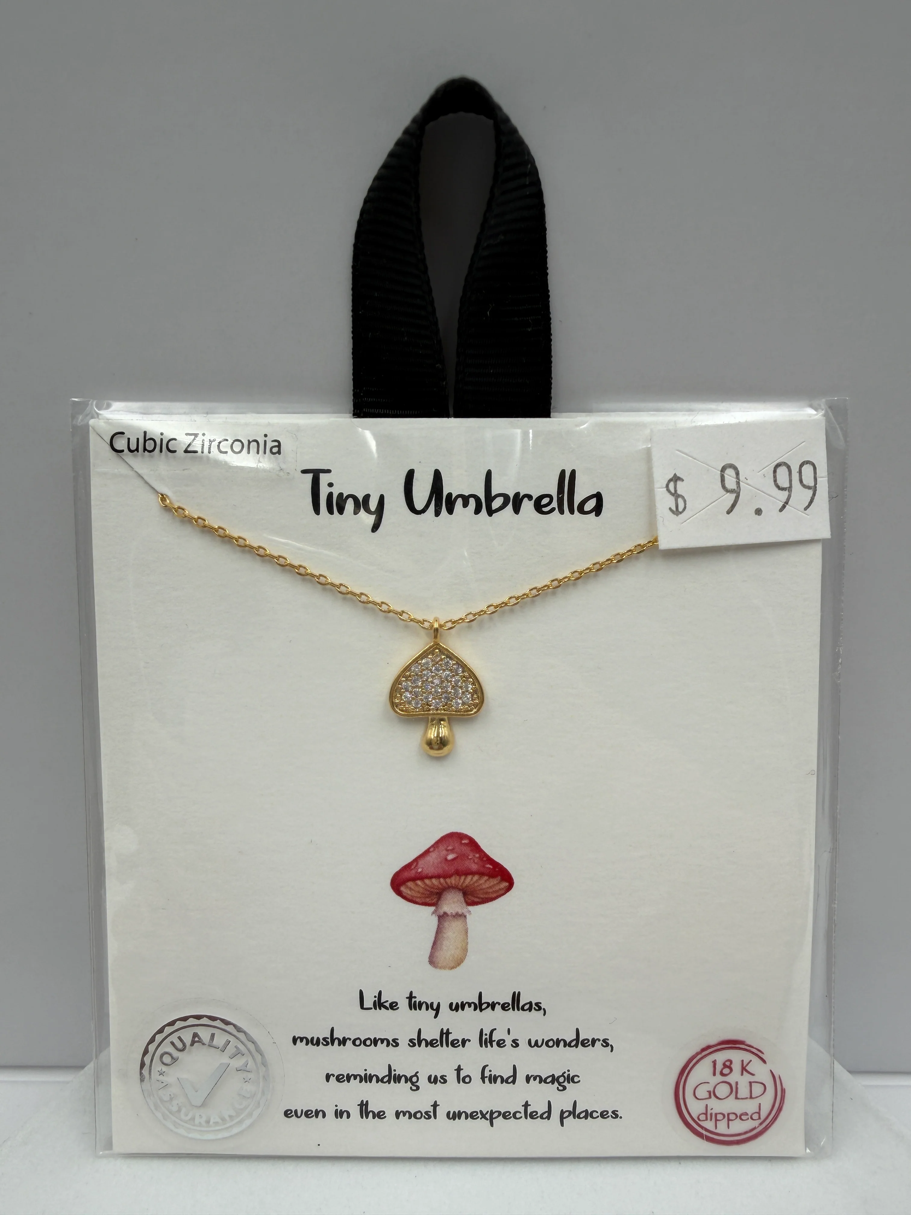 "Tiny Umbrella" Mushroom Gold Dipped Necklace